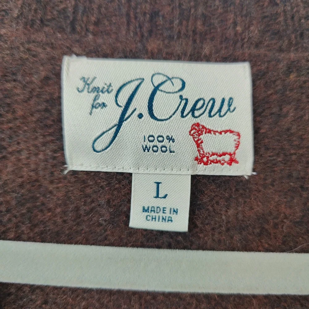 J. Crew Men Sweater Large Brown 100% Wool Crewneck Knit Minimalist Dark Academia